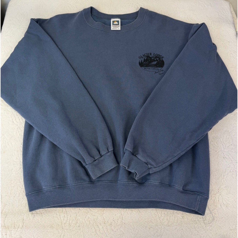 Vintage Anvil Glacier Lodge Big Pine California Sweatshirt Blue Large 80s 90s